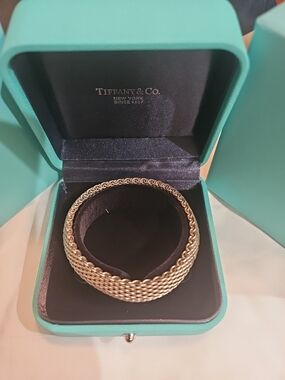 7" Small Tiffany & Co Silver Somerset Mesh Weave Flexible Bangle Bracelet